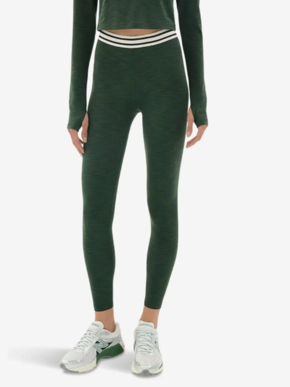 Splits59 Dark Green High-Waist Leggings with Striped Waistband